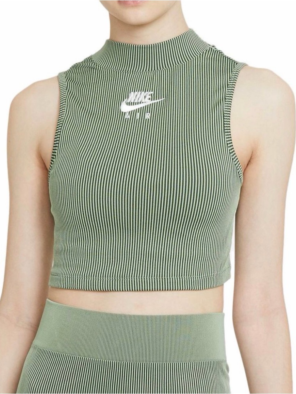 Nike Air Ribbed Mock Neck Crop Top Green Y2K Sleeveless Tank Size Large